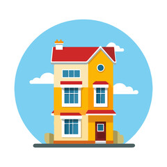 Fototapeta premium Colorful Flat Design House Illustration in Blue Sky Circle