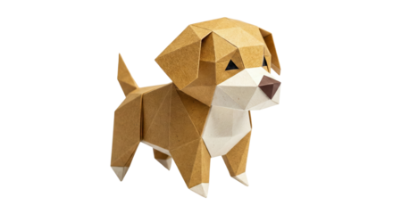 Geometric origami puppy presented on an isolated space, capturing the charm of paper craft and