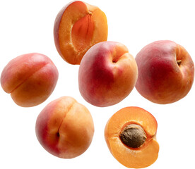Flying peaches PNG transparent on white