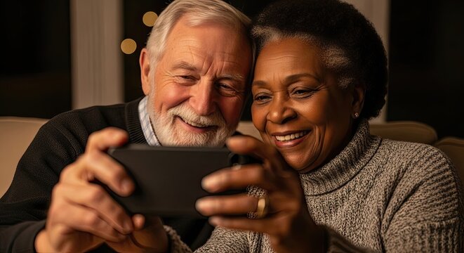 New Years is Day: senior couple connects via video call, sharing family joy