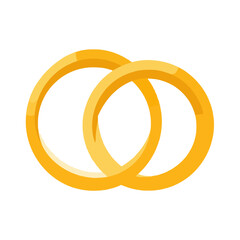 Intertwined Gold Wedding Rings on White Background