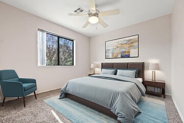Cozy Modern Bedroom with Natural Light and Stylish Decor