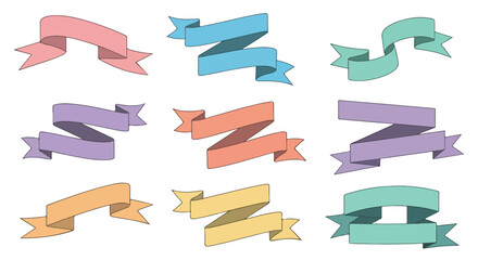 Colorful ribbons collection with transparent background