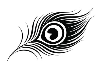 Fototapeta premium Black and white stylized peacock feather with a prominent eye design vector illustration