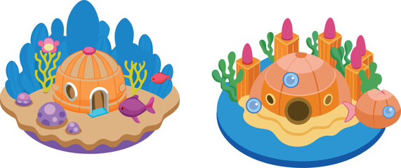 Tiny Coral Village Built on a Pearl – Mini Underwater World, Fantasy Ocean Architecture, Submerged Reef Homes, Magical Micro Marine Scene, Aquatic Wonderland