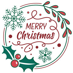 Merry Christmas greeting badge vector. Festive Christmas Lettering vector Illustration. Merry Christmas typography vector design and Christmas ornaments with white background.