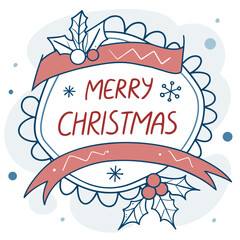 Merry Christmas greeting badge vector. Festive Christmas Lettering vector Illustration. Merry Christmas typography vector design and Christmas ornaments with white background.