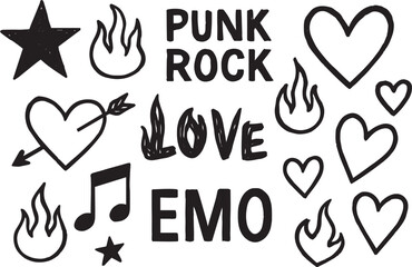 Punk rock music festival hand drawn white background 
