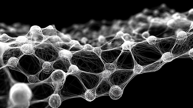 Molecular Connection Representing Neural Data Network.
A web of connected nodes illustrates molecular or neural structures, symbolizing artificial intelligence, brain simulation