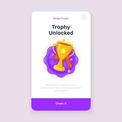 Trophy Badge Achievement on Onboarding Pop-up Screen Template Vector Illustration