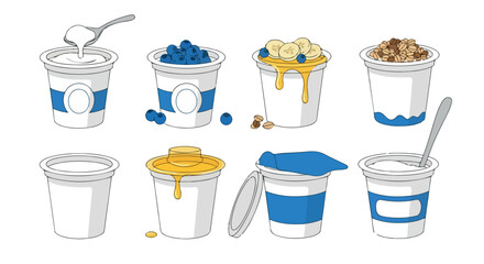 Yogurt containers with fruit and toppings