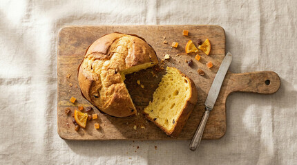 Flat Lay of Sliced Panettone on Board