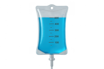 Iv bag with blue liquid for intravenous therapy isolated