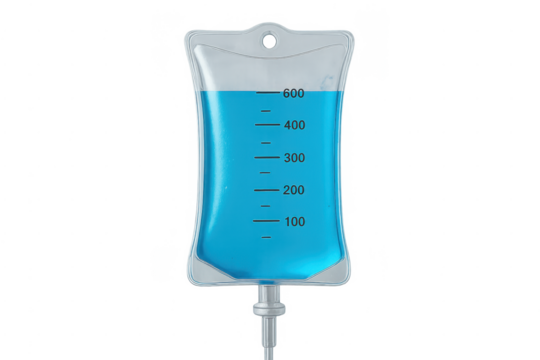 Iv bag with blue liquid for intravenous therapy isolated