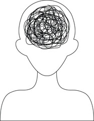 Abstract Human Head Messy Mind Line Art Vector