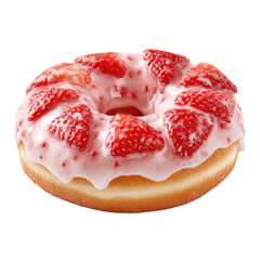 Ring donut with pink glaze and fresh strawberry topping