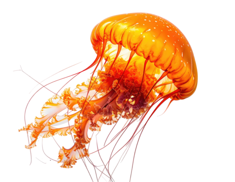 Orange, translucent jellyfish against black