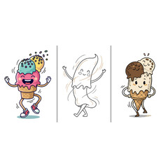 Cute Cookie and Ice Cream Friends Illustration Isolated