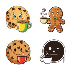 Cute Cookie and Gingerbread Character Set Isolated