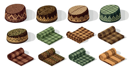Rolled and stacked fabric patterns in various colors