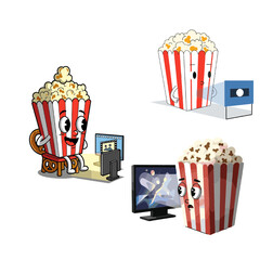 Cute Popcorn and Soda Cartoon Characters Isolated