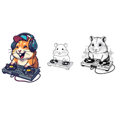 Cute Cartoon DJ Mouse Character Mixing Music Isolated