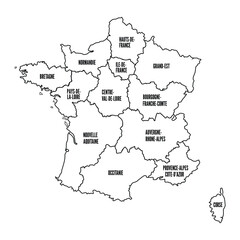 Fototapeta premium Editable France Regions Map Outline Vector with Labels