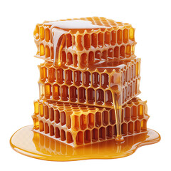 Honeycomb Hexagonal Pieces with Dripping Honey Transparent Background