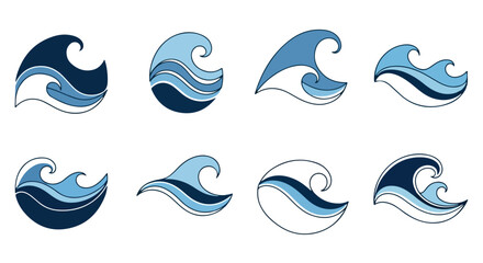 Ocean wave icons set with transparent background