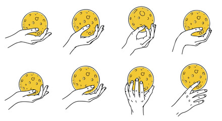 Hands holding round textured objects with transparent background