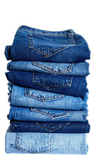 Stacked, folded jeans with pockets