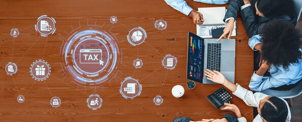 Concept of tax and financial management ensures compliance. This system streamlines tax processes,...