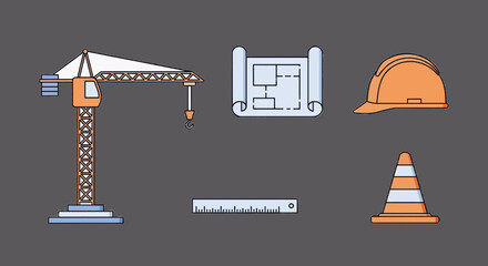 Civil Engineering Construction Icon Set Vector