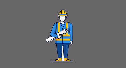 Civil Engineer Holding Blueprint Vector Illustration
