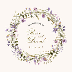 purple wildflower watercolor wreath © wulano