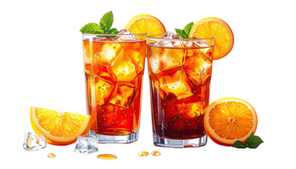 Iced tea, orange slices, and mint garnish, refreshing drinks