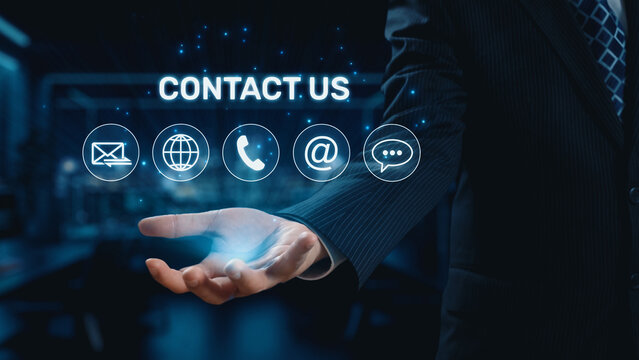 UI concept for contact us section showing icons for email, web, phone, and message. Contact and support icons help streamline business communication and improve customer contact experience. Elide