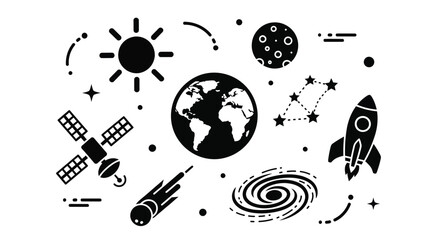 Explore the cosmos with this fun space themed design elements set