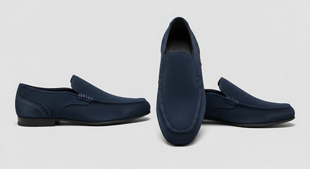 Three pairs of navy blue leather loafers