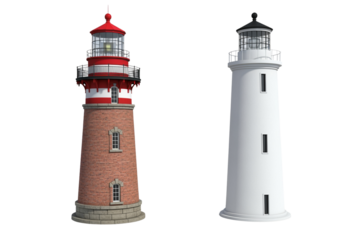 Maritime navigation tower 3D collection isolated on transparent background