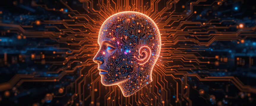 Artificial intelligence evolution digital realm image visualization futuristic environment side view neural concepts