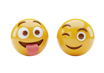 Funny emoji faces 3D duo isolated on transparent background