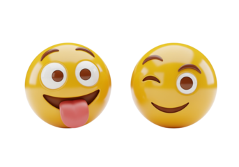 Funny emoji faces 3D duo isolated on transparent background
