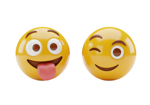 Funny emoji faces 3D duo isolated on transparent background - Powered by Adobe