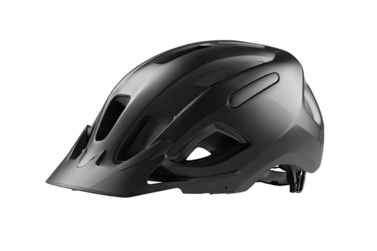 Gray contoured bike helmet with vents, side profile view