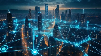 Modern city network digital connections across urban landscape - Powered by Adobe