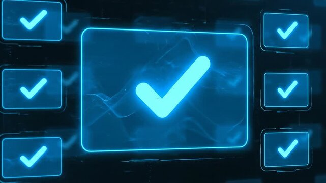 Checkmark icons in a digital grid, representing successful completion and task management on screens
