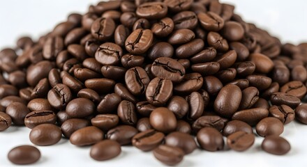 Fototapeta premium Coffee beans roasted aroma caffeine espresso drink morning beverage fresh brown ingredient pile heap