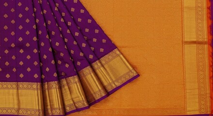 Exquisite purple silk saree with intricate gold zari work, perfect for elegant celebrations and cultural events, showcasing timeless Indian craftsmanship and luxurious textile artistry