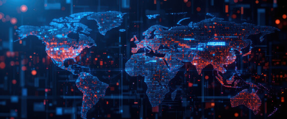 Global digital data visualization world map infographic cyber environment high-tech viewpoint data connectivity concept